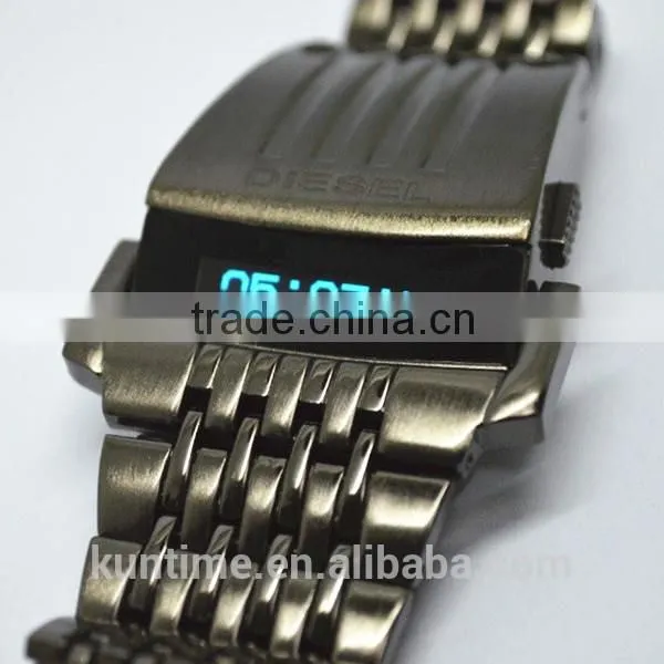machine cat head stainless steel back metal bracelet watch lcd display