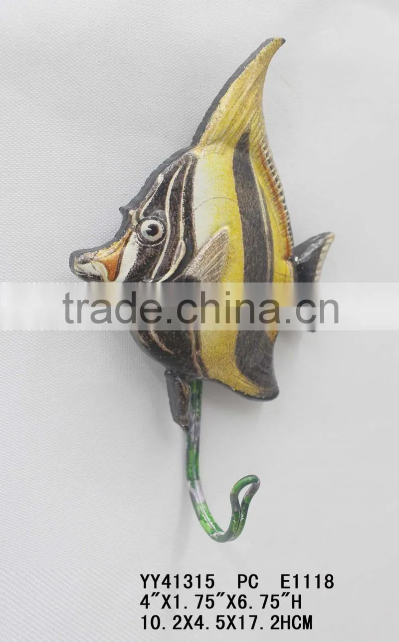 Wholesale cheap embossed fish shape single metal wall hook