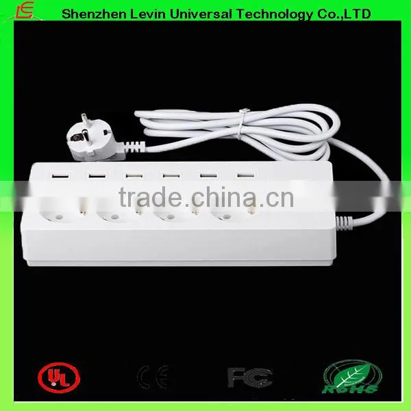 China Supply CE Cheap Extension Power Plug 6Gang 4 Port USB EU Power Strip Socket