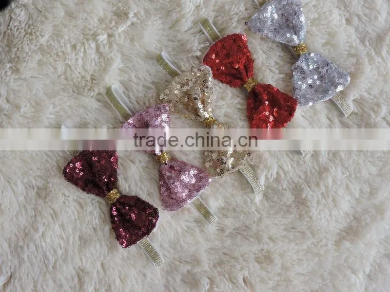 2016 sequined colorful baby girls hair accessory big bow style sparkling kids headbands