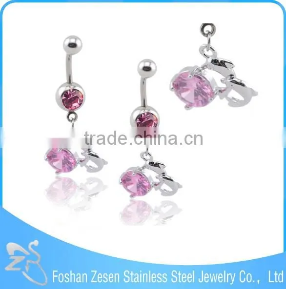 Navel Jewelry Piercing Dangling Pink Crystal Fake Belly Button Ring