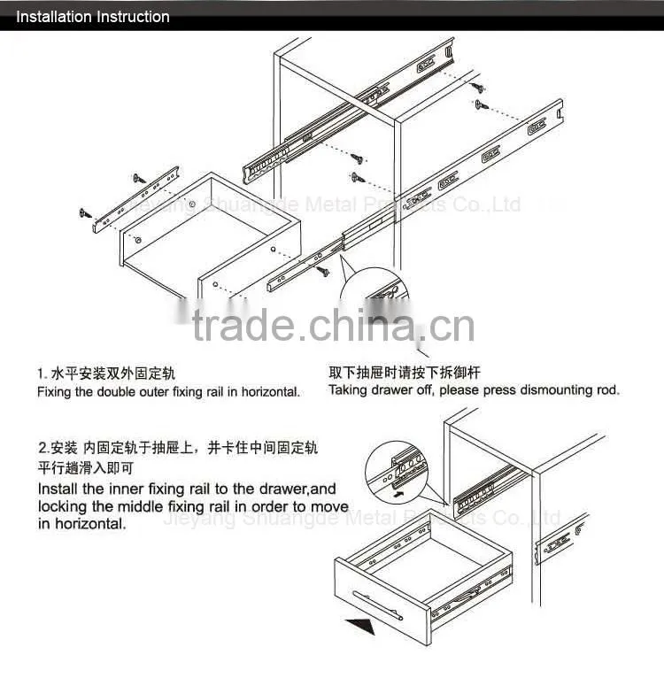 45mm 3 fold ball bearing undermount drawer slide