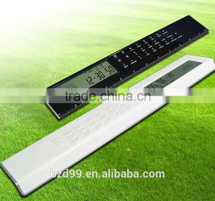 Promotional for Student/ Office/ Housework Pratical Functional Electric LCD Ruler Calculator with Digital Clock/ Alarm