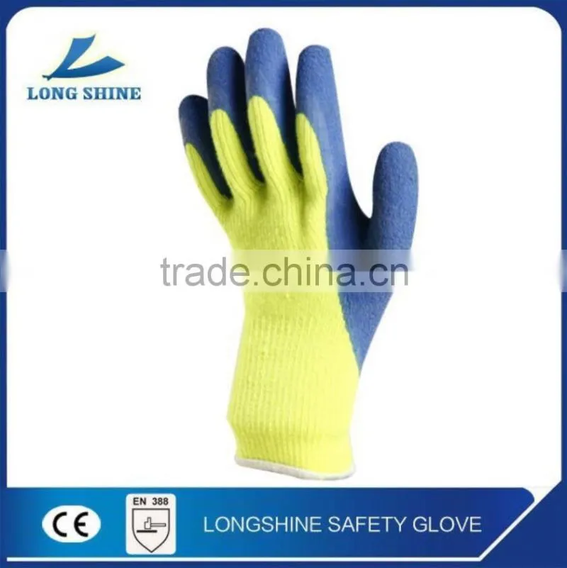 Best selling blue Latex coated safety working glove for hand protective