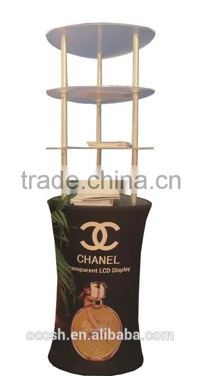 Acrylic Exhibition Shelves Promotion Table Tension Fabric Display Stand