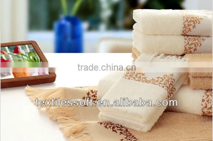 Elegant high-grade pure cotton embroidered towel set with Tassel