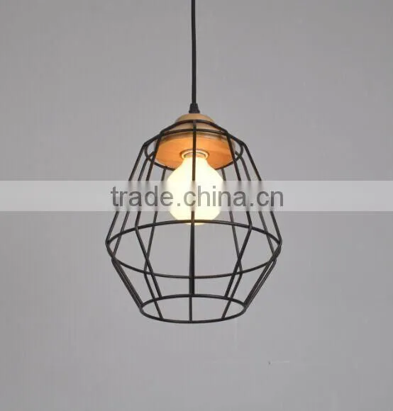 edison industrial cage light black mini wood pendant light