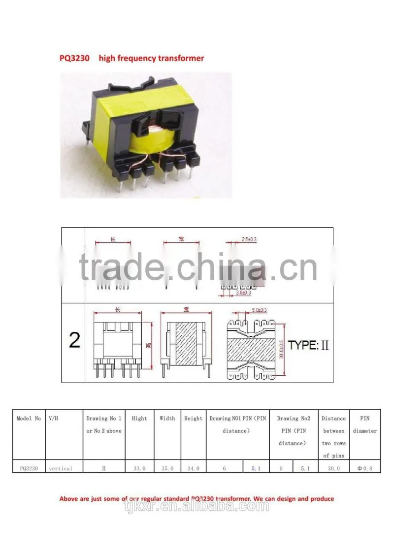 CE, ROHS approved, PQ3230 high frequency transformer