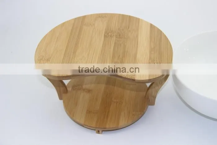 2015 Wholesale hot sale food grade CERAMIC salad bowl with BAMBOO RACK