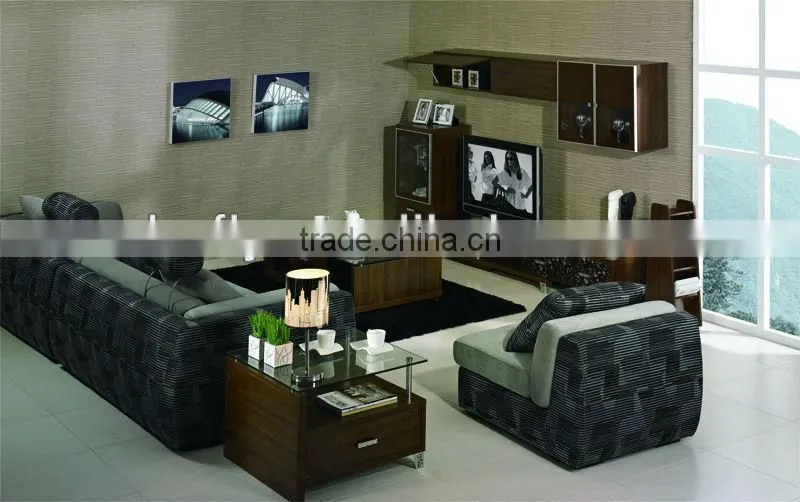 Modern wooden narrow walnut functional tv cabinet set/ wall unit
