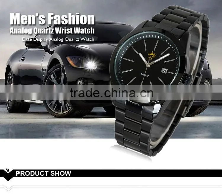 Classic Simple Black metal band watches Date display shiny Clock waterproof metal strap wrist watch