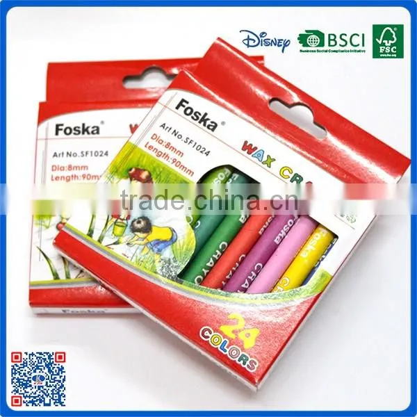 2016 wholesale 24 colors wax crayons in paper box customized Logo printed crayons
