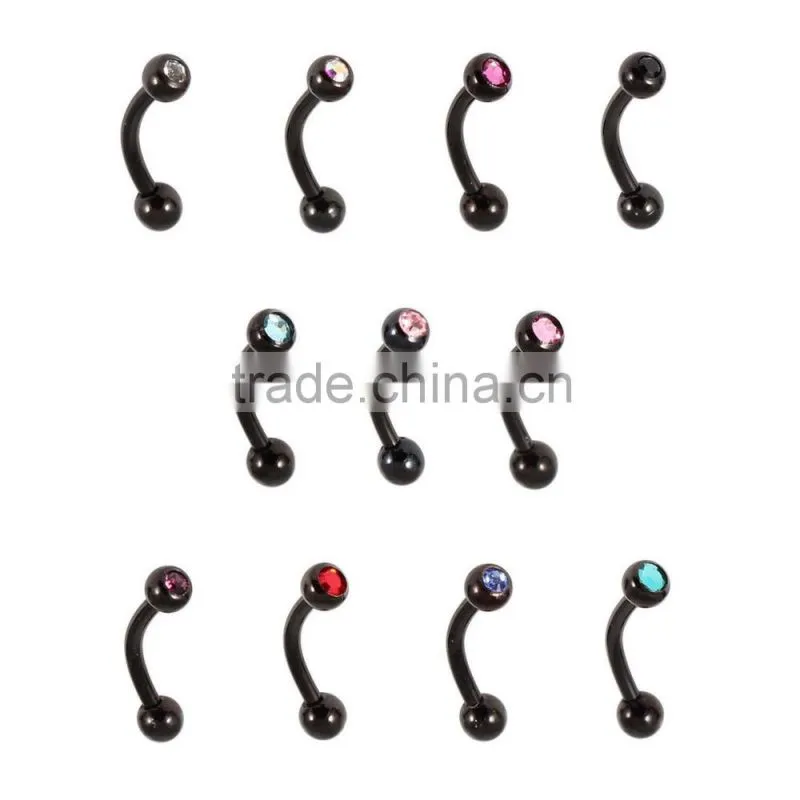 Black Steel Single Jewelled Eyebrow Bar Micro Barbell