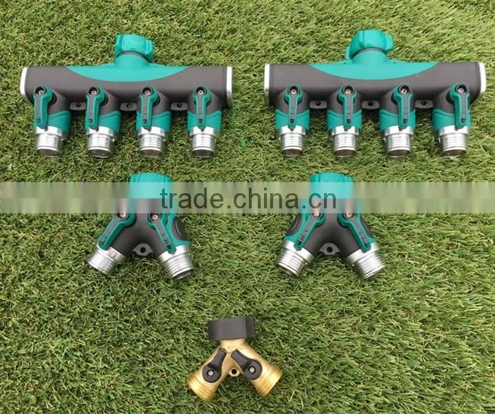 3/4" colorful lawn and garden tools two way hose connector Y valve with On/Off coupling valves