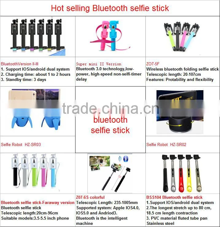 Best selling colorful wireless monopod selfie stick with extendable bluetooth