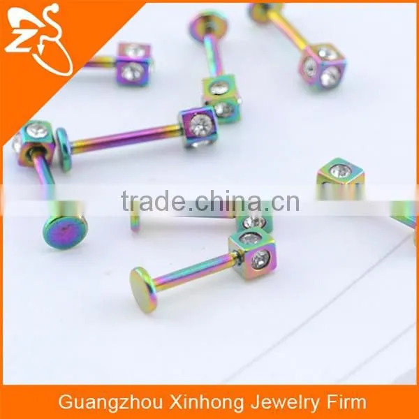rainbow anodized plated crystal lip piercing jewelry