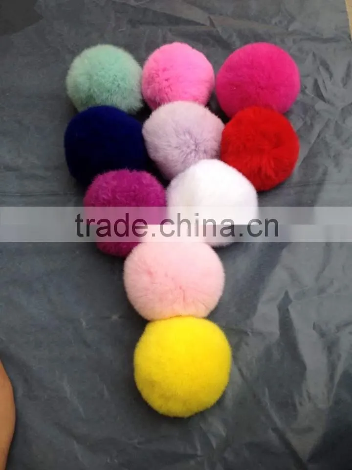 Natural Rex Rabit Fur Pompoms Wholesale Fur Pom Poms / 8cm Fur Ball Keychain