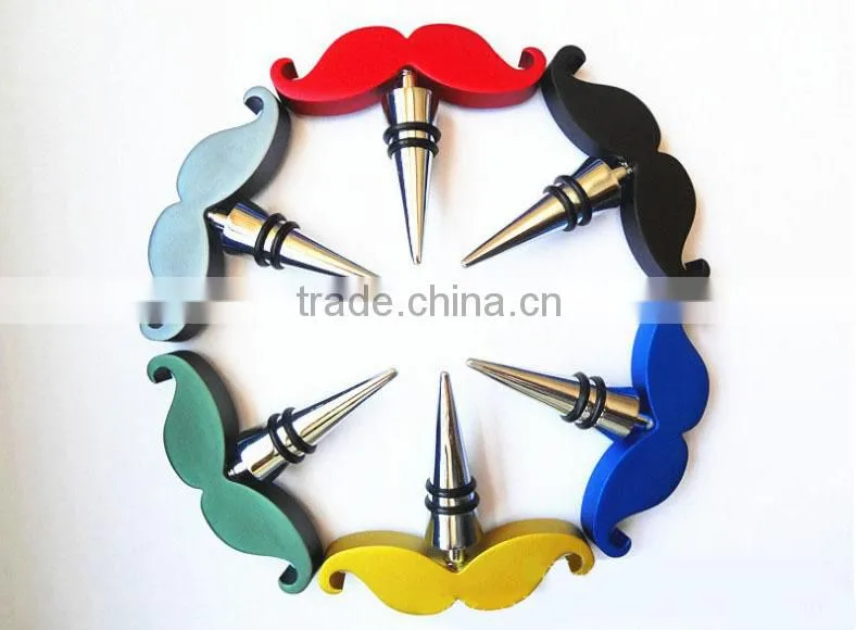 Aluminium Material Moustache shape Wine Stopper Set for Promotion