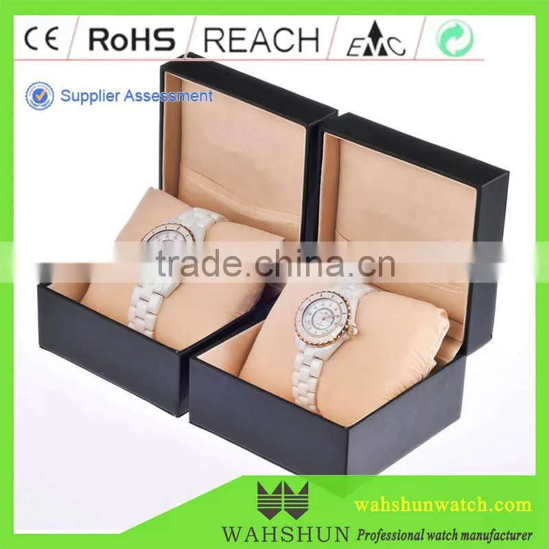 Luxurious gifts custom white ceramic couple watch with stone