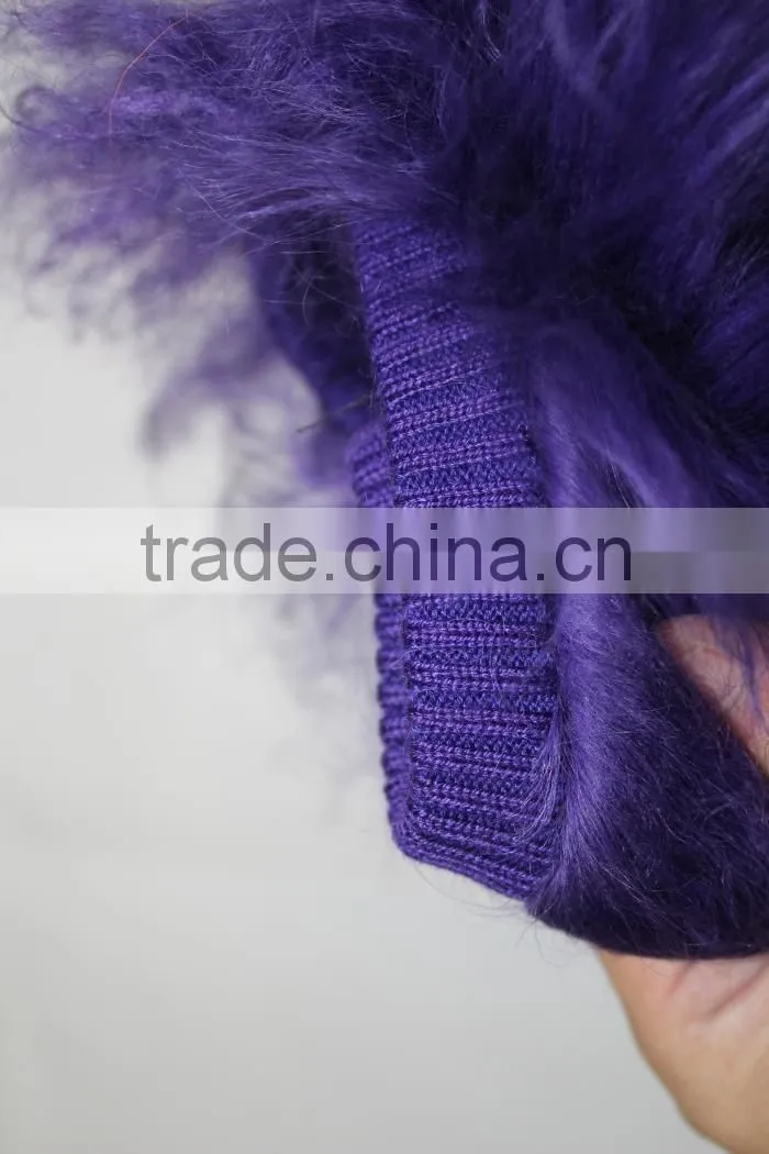 Purple Designer Style Real Mongolian Lamb Fur Leg Warmers
