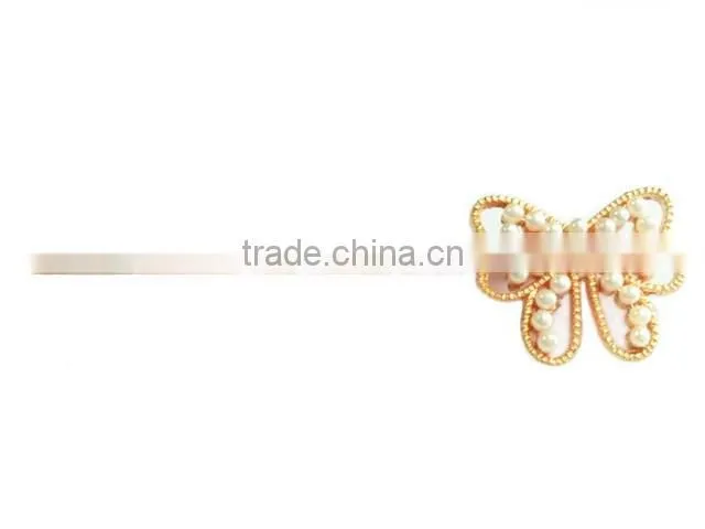 Fancy silvery pearl with acrylic stones hair pin