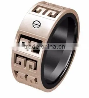 Rose gold promotional hollow out titanium ring 316L stainless steel engineering ring