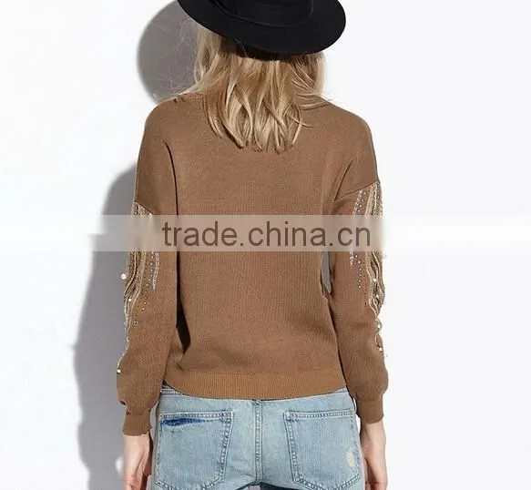 Women Fashion Knit Pullover Bead Sweater