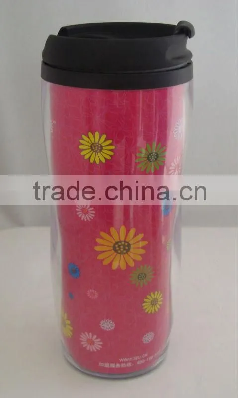 cute double wall plastic travel advertising mug