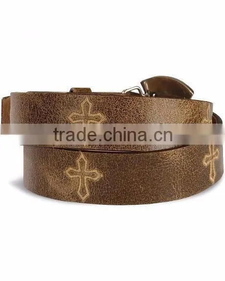 Western Crackled brown leather belt cross stitch distressed leather rhinestones belt