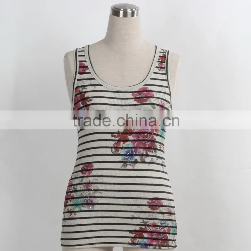 F5S15001 Stripe Design Ladies Wholesale Tank Top Manufacturer for 2016 Summer