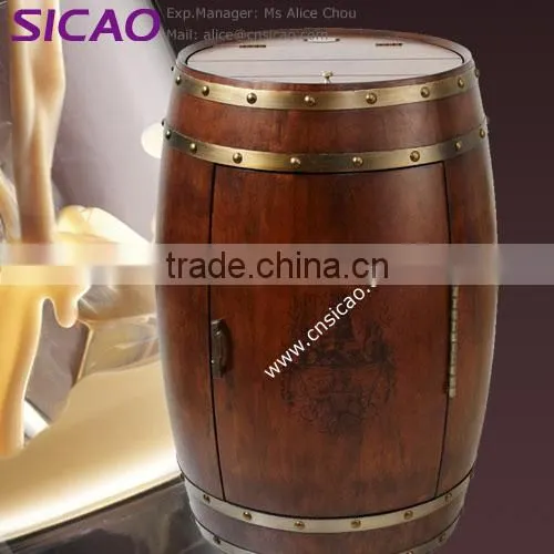 Electric wine barrel furniture, wine storage cabinet fridge, electric vintage furniture