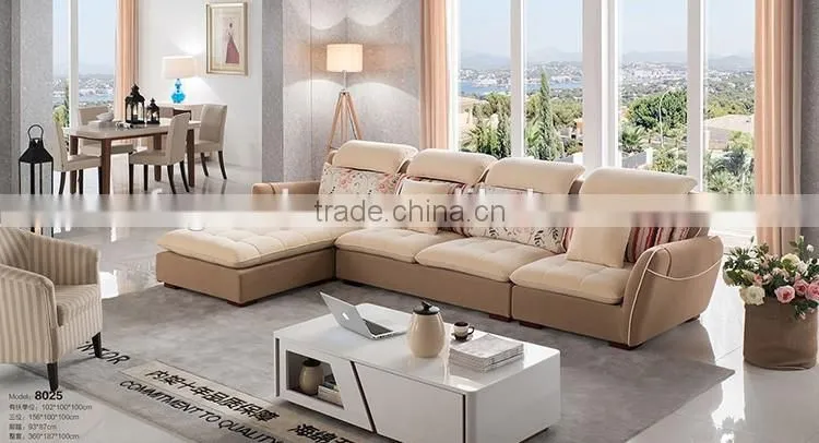 Luxury style leather corner sofa with fabric cover for living room