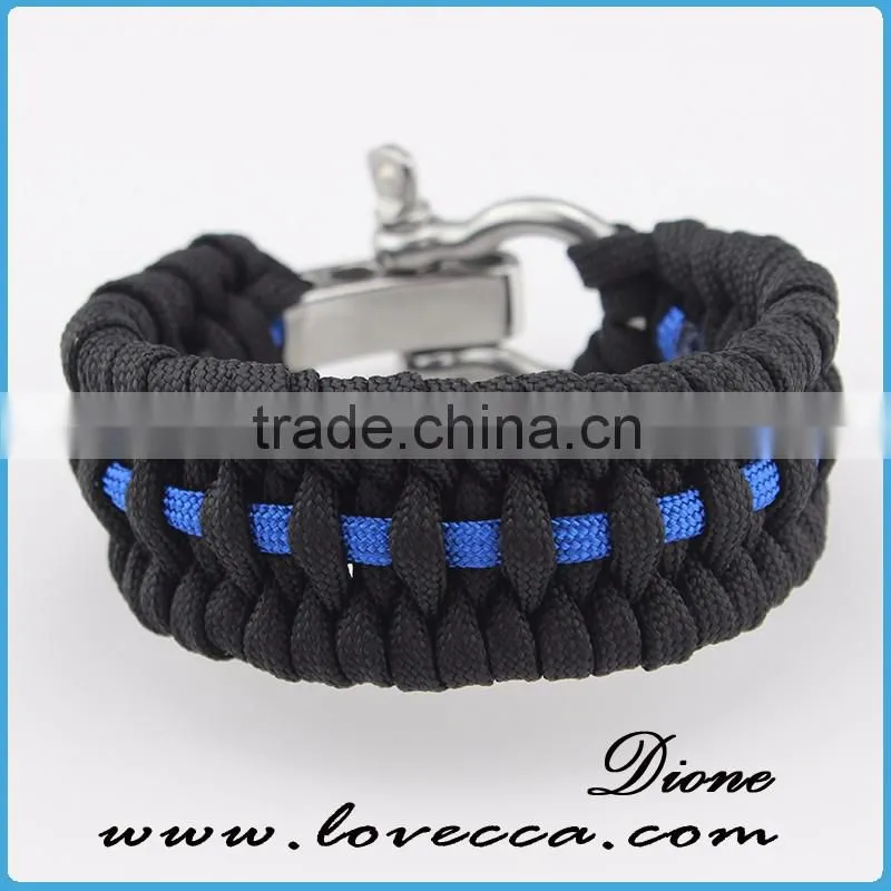 Adjustable Paracord Survival Bracelet with Black Stainless Steel Bow Shackle