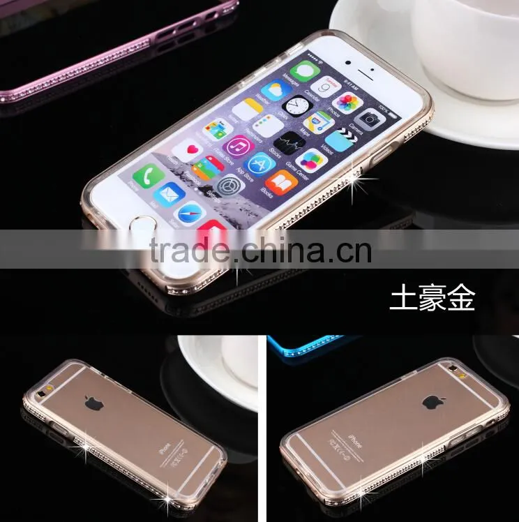 Aluminum Rhinstone Cover case diamond bumper+TPU cases cover for Samsung Galaxy S6 Edge, Diamond bumper case for Samsung S6
