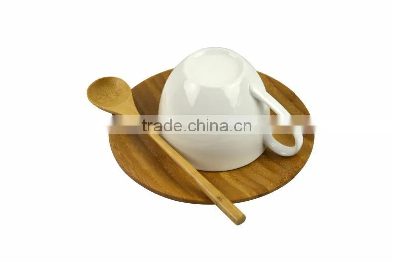 DT031/ Stainless Steel Holder,Ceramic cup,Bamboo Plate and Spoon Coffee & Tea Set