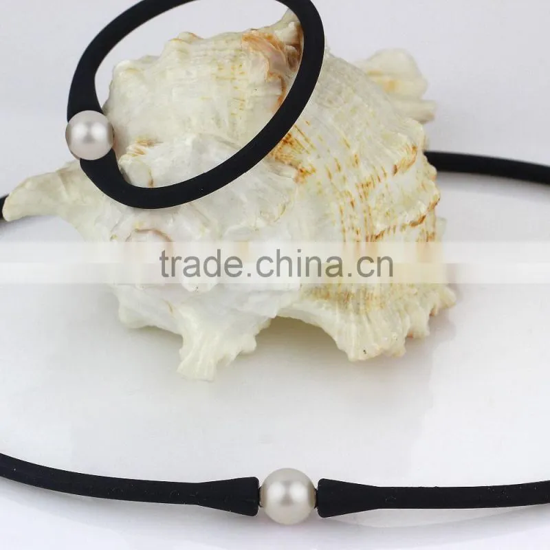 10mm AAA white elestic leather round real culture pearl jewelry set