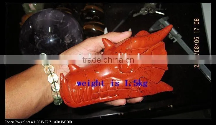 wholesale beautiful red jade crystal dragon skull head