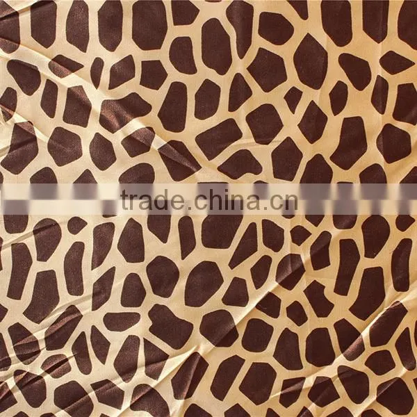 Wholesale giraffe pattern stretch satin fabric, polyester satin fabric