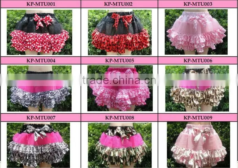 Mini satin ruffle tutu, red polka dots girls skirts with ribbon bow