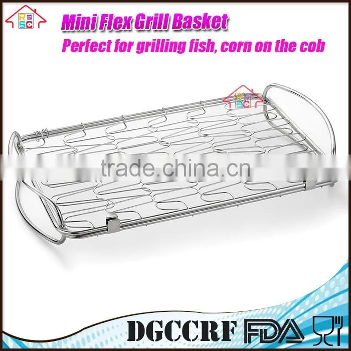 Stainless Steel BBQ Rack Mini Flexible fish Grill Basket with Wire Mesh Food Holder handle