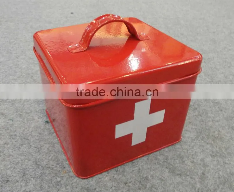 Portable Household Red Metal First Aid Kit Emergency Cabinet Medicine Storage Container