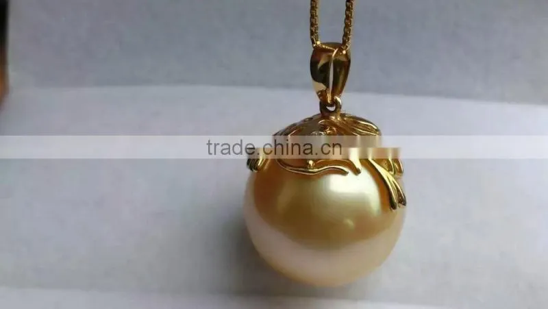 wholesale 14-15mm round golden south sea pearl price pendant necklace