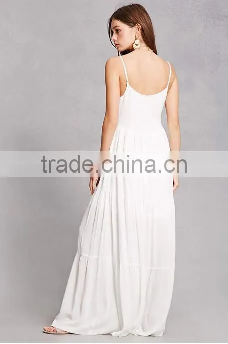 2017 Summer Latest Floral Embroidered Beach Dress Plunging Neckline Boho Maxi Dress HSd9209