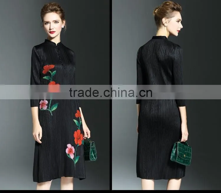 Vintage chinese national stand collar women dresses 2017