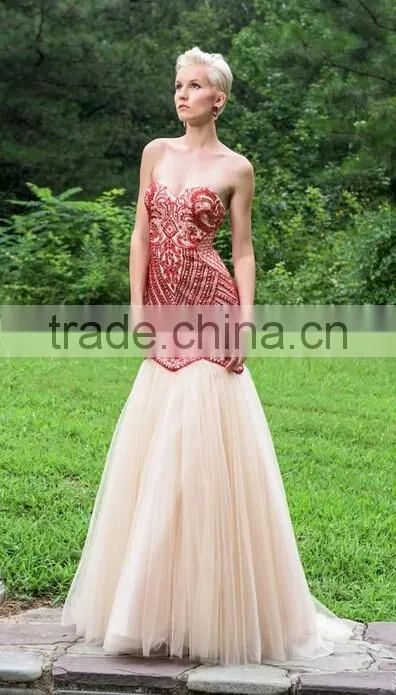 tulle beading designer one piece floor touching evening dress