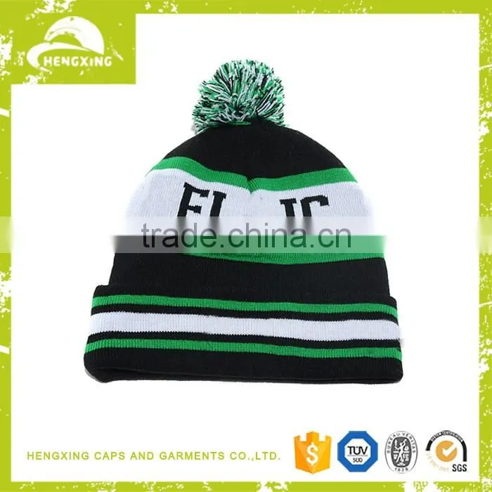 Custom print Wooly hat with bobble,winter pom poms decorate beanie hat
