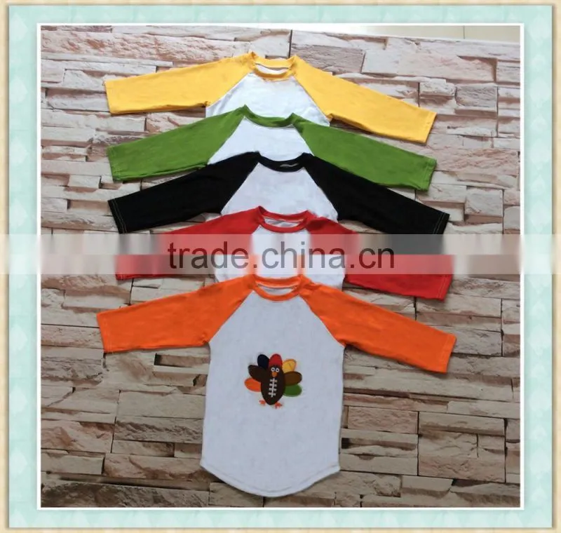 Kids long sleeve clothes turkey pattern embroidery designs custom t-shirt baby clothing
