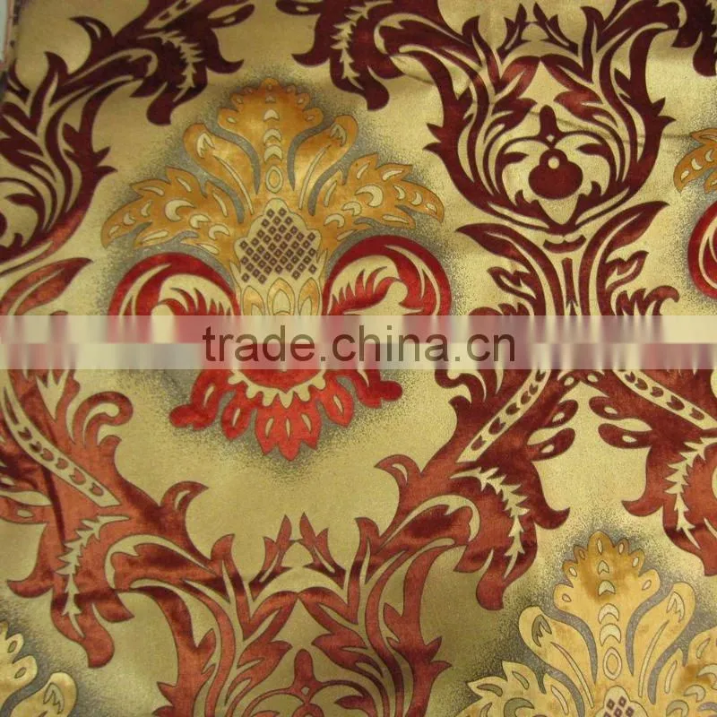 100% Polyester Gold Print Velvet Fabric--Sofa,Curtain Upholstery Fabric