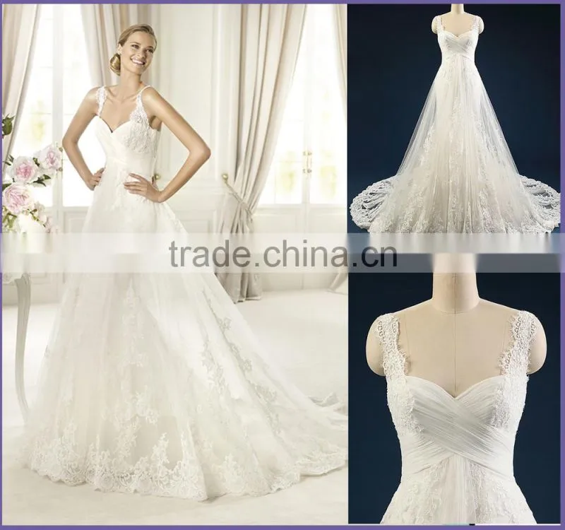 Latest Designs 2017 Elegant A-Line High Collar Cap Sleeve Floor-length Modest Beaded Lace Wedding Dress F13802