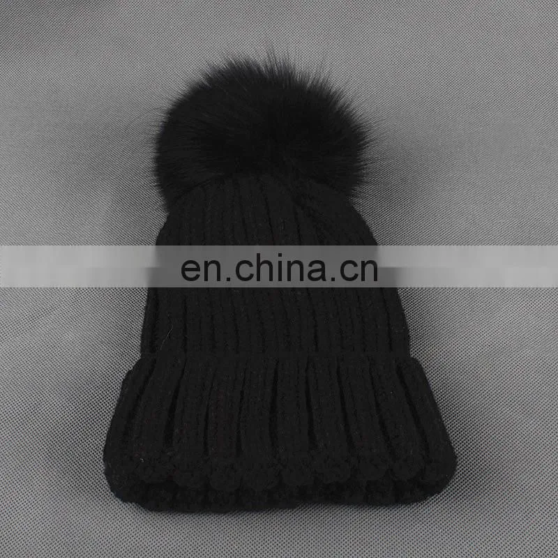 Cute Children Present Fox Fur Pompom Knitted Beanie Earmuff Funny Baby Beanie